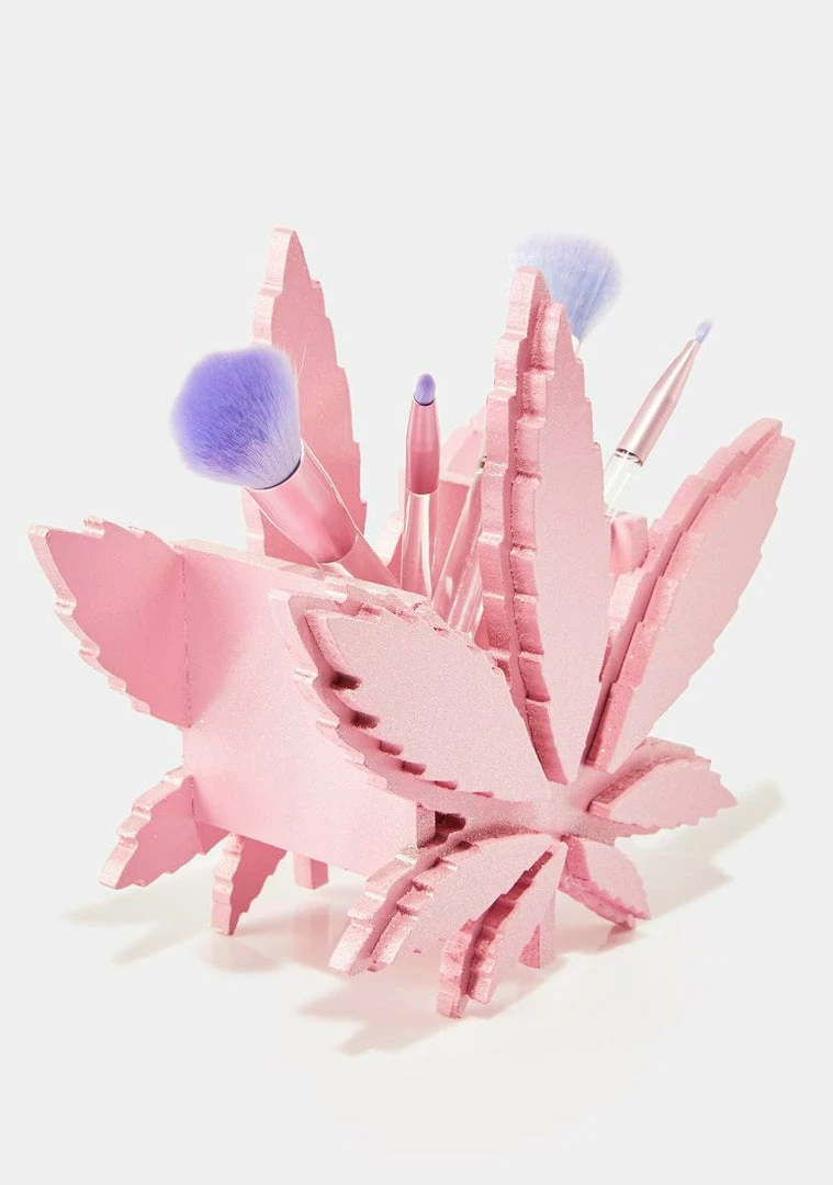 Hot Sale ๐ For Her Vanity Makeup Bags Pink Weed Leaf Brush Organizer ๐ 1 For Her Vanity Makeup Bags Pink Weed Leaf Brush Organizer