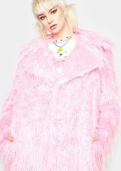 Somewhere Nowhere Pink Genki Faux Fur Coat