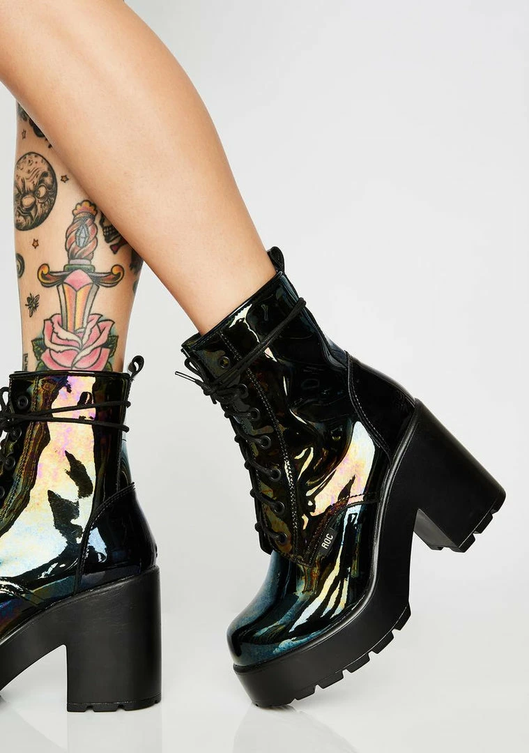 Best deal ๐ ROC ๐ฅพ Boots Australia Platforms Mascot Oil Slick Combat ๐ฅพ Boots ๐ 1 ROC Boots Australia Platforms Mascot Oil Slick Combat Boots