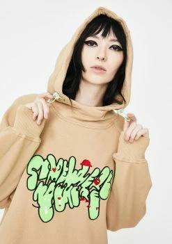 Somewhere Nowhere Khaki Embroidered Pullover Hoodie