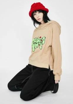 Somewhere Nowhere Khaki Embroidered Pullover Hoodie