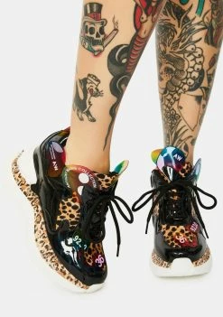Anthony Wang Leopard Raisin 2 Chunky Wedge Sneakers