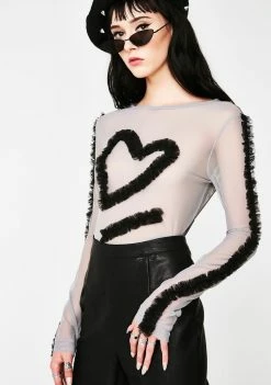 Somewhere Nowhere Sheer Heart Frills Top Tops