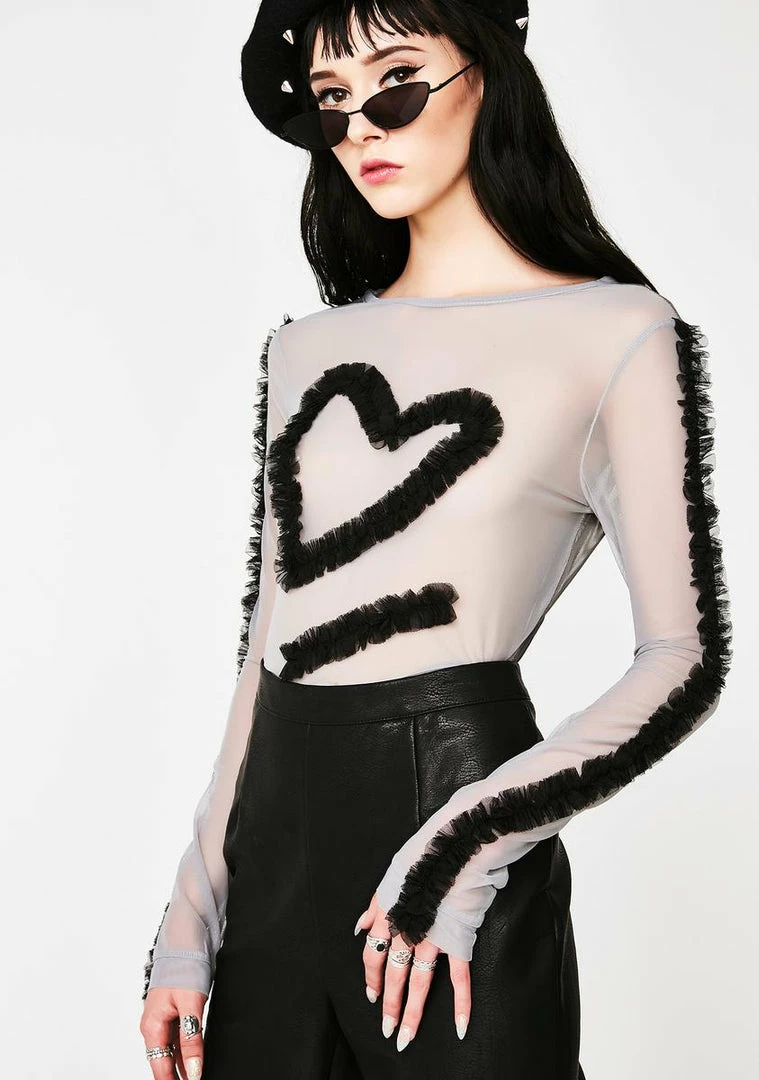 Outlet โ Somewhere Nowhere Sheer Heart Frills Top Tops ๐ 2 Somewhere Nowhere Sheer Heart Frills Top Tops