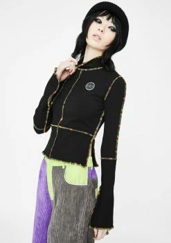 Somewhere Nowhere Tops Black Rainbow Seam Split Top