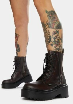 ROC Boots Australia Tomboy Dark Red Leather Combat Boots