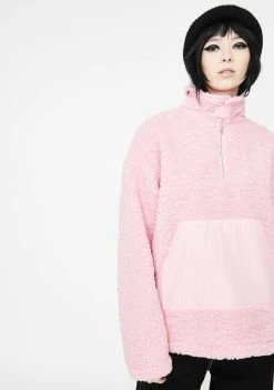 Somewhere Nowhere Pink Zipper Sherpa Pullover Outerwear