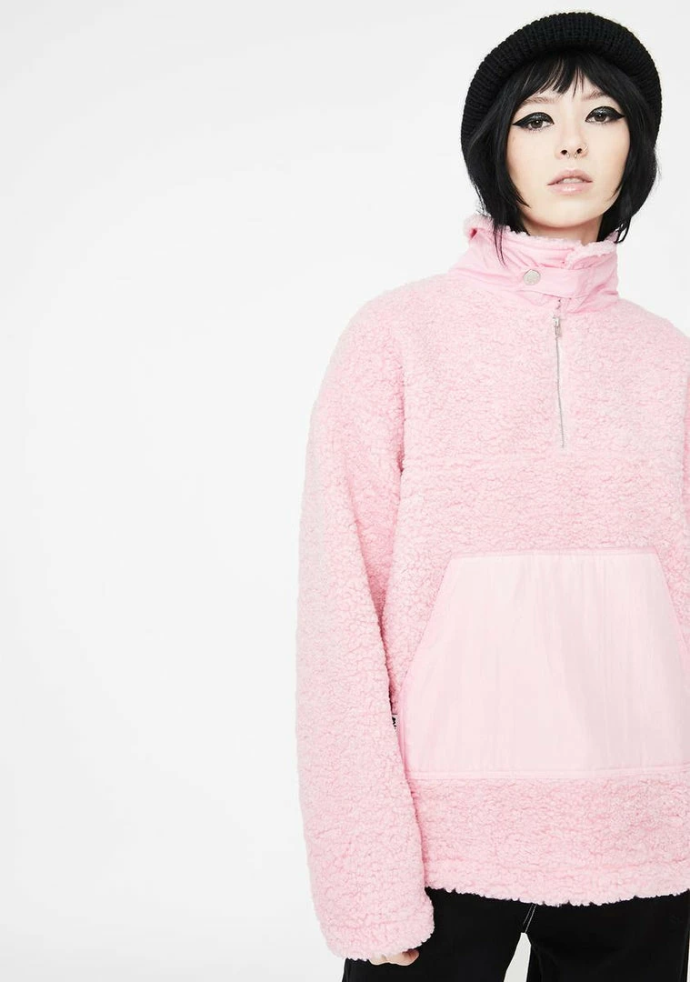 Best Sale π Somewhere Nowhere Pink Zipper Sherpa Pullover Outerwear π 1 Somewhere Nowhere Pink Zipper Sherpa Pullover Outerwear