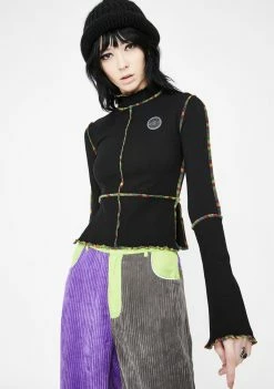 Somewhere Nowhere Tops Black Rainbow Seam Split Top