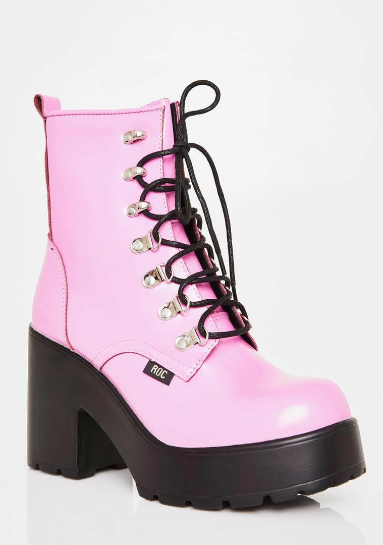 Hot Sale 😀 ROC 🥾 Boots Australia Pink Mission Hi-Shine Combat 🥾 Boots ❤️ 2 ROC Boots Australia Pink Mission Hi-Shine Combat Boots