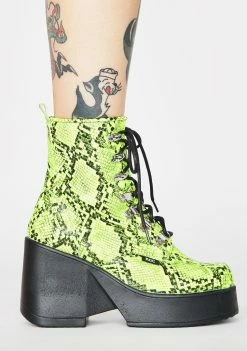 ROC Boots Australia Lime Snakeskin Pelham Wedge Boots Platforms
