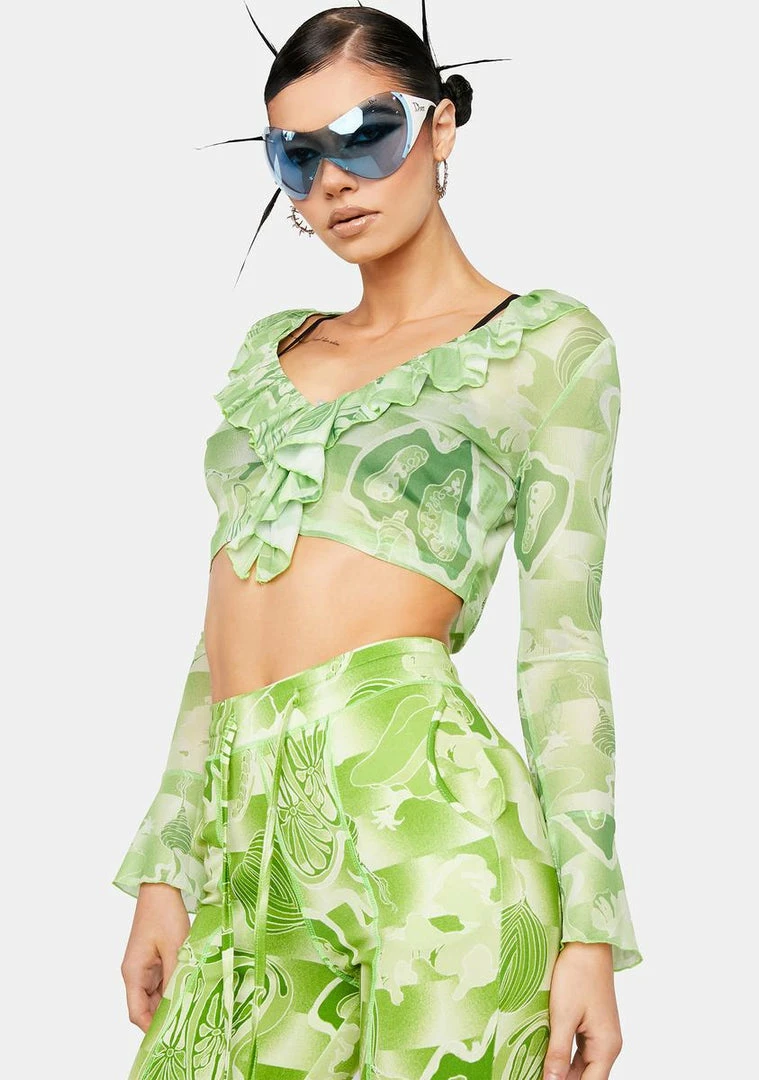 Wholesale ✨ Somewhere Nowhere The Garden Print Mesh Ruffle Top Tops ⭐ 2 Somewhere Nowhere The Garden Print Mesh Ruffle Top Tops
