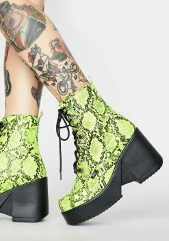 ROC Boots Australia Lime Snakeskin Pelham Wedge Boots Platforms