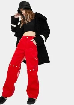 Somewhere Nowhere Bottoms Red Rebel Faux Leather Trousers