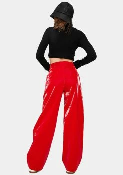 Somewhere Nowhere Bottoms Red Rebel Faux Leather Trousers