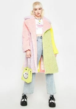 Somewhere Nowhere Marshmallow Colorblock Fluff Coat