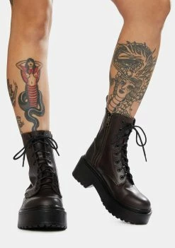 ROC Boots Australia Tomboy Dark Red Leather Combat Boots
