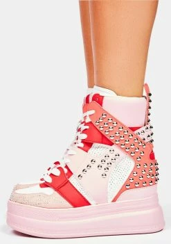 Anthony Wang Pink Quince Studded Wedge Sneakers