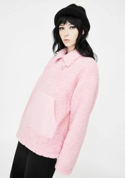 Somewhere Nowhere Pink Zipper Sherpa Pullover Outerwear