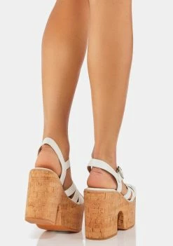 ROC Boots Australia White Paige Cork Platform Sandals Platforms