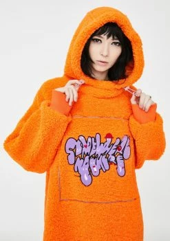 Somewhere Nowhere Dresses Orange Sherpa Fleece Hoodie Dress