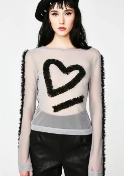 Somewhere Nowhere Sheer Heart Frills Top Tops