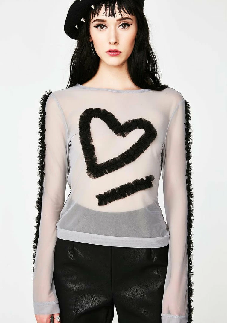 Outlet โ Somewhere Nowhere Sheer Heart Frills Top Tops ๐ 1 Somewhere Nowhere Sheer Heart Frills Top Tops
