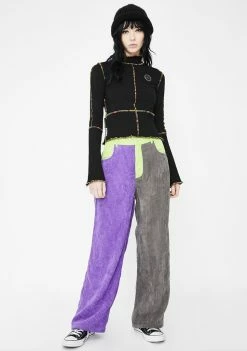Somewhere Nowhere Tops Black Rainbow Seam Split Top