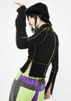 Somewhere Nowhere Tops Black Rainbow Seam Split Top