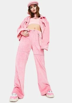 Somewhere Nowhere Bottoms Pink Corduroy Wide Leg Pants