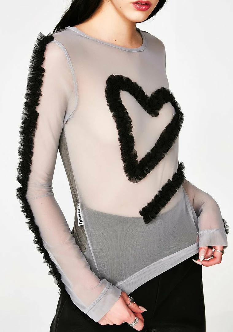 Outlet โ Somewhere Nowhere Sheer Heart Frills Top Tops ๐ 3 Somewhere Nowhere Sheer Heart Frills Top Tops