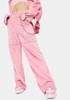 Somewhere Nowhere Bottoms Pink Corduroy Wide Leg Pants
