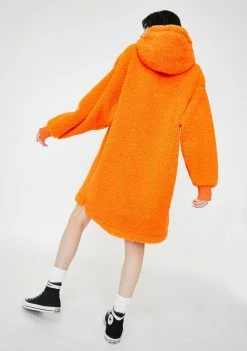 Buy π― Somewhere Nowhere π Dresses Orange Sherpa Fleece Hoodie π Dress π 7 Somewhere Nowhere Dresses Orange Sherpa Fleece Hoodie Dress