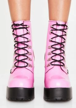 Hot Sale 😀 ROC 🥾 Boots Australia Pink Mission Hi-Shine Combat 🥾 Boots ❤️ 6 ROC Boots Australia Pink Mission Hi-Shine Combat Boots