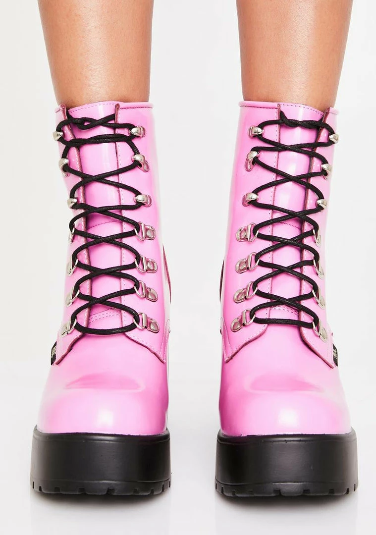 Hot Sale 😀 ROC 🥾 Boots Australia Pink Mission Hi-Shine Combat 🥾 Boots ❤️ 3 ROC Boots Australia Pink Mission Hi-Shine Combat Boots