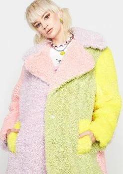Somewhere Nowhere Marshmallow Colorblock Fluff Coat