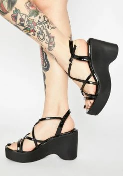 ROC Boots Australia Black Patent Gigi Wedge Heels Platforms