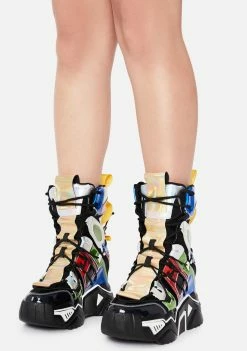 Anthony Wang Platforms Black Holographic Game Changer Ankle Boots