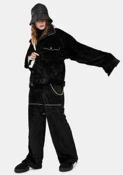 Somewhere Nowhere Black Corduroy Wide Leg Pants Bottoms