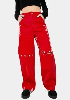 Somewhere Nowhere Bottoms Red Rebel Faux Leather Trousers