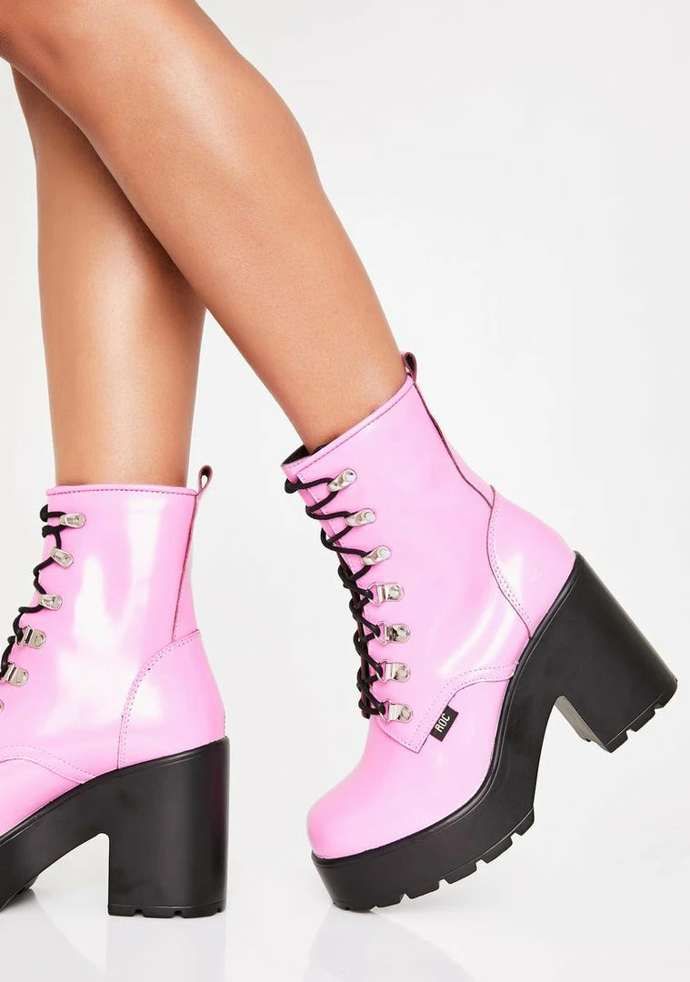 Hot Sale 😀 ROC 🥾 Boots Australia Pink Mission Hi-Shine Combat 🥾 Boots ❤️ 1 ROC Boots Australia Pink Mission Hi-Shine Combat Boots