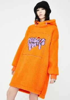 Somewhere Nowhere Dresses Orange Sherpa Fleece Hoodie Dress